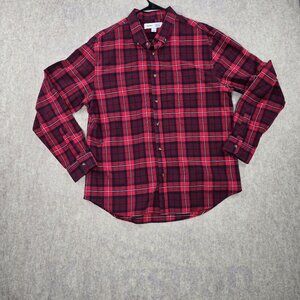 Old Navy Mens Red Plaid Everyday Shirt XL Slim Fit Built-In Flex